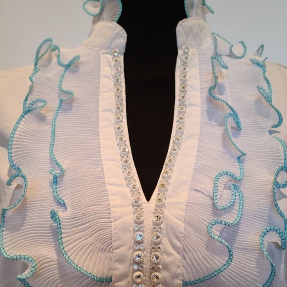 Blue & White Corset Style Blous - Picture 4 of 4